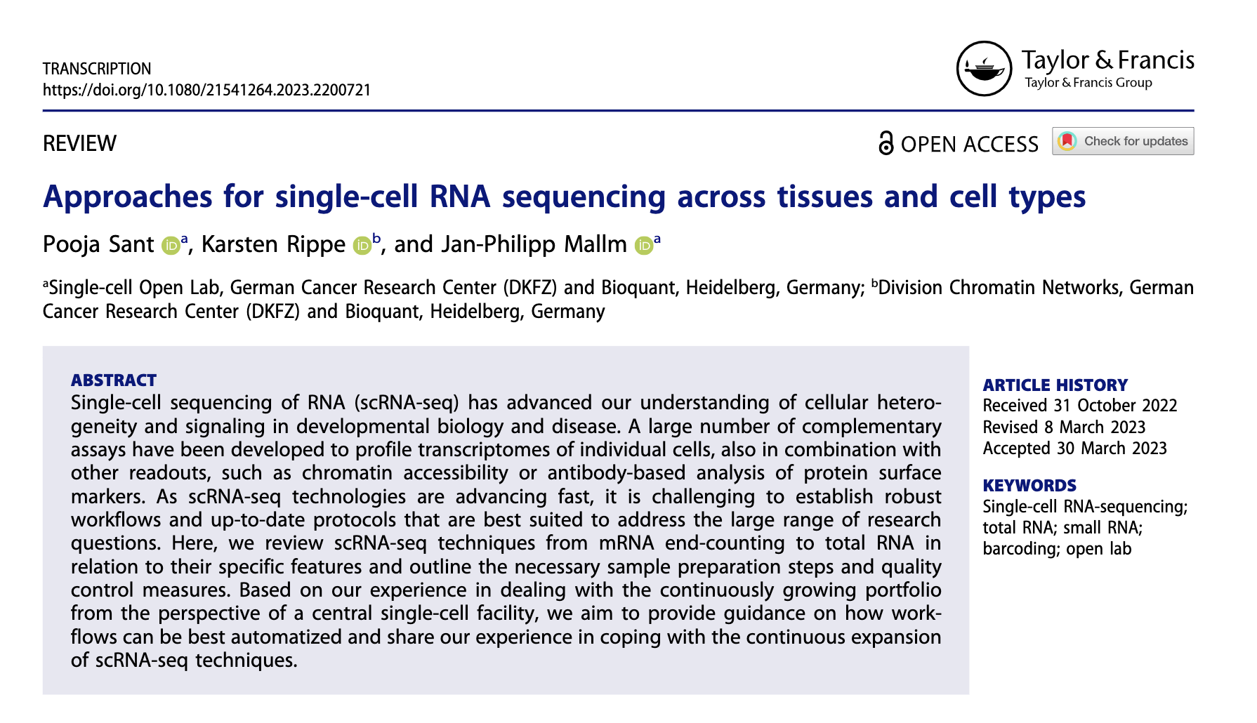 scRNA-Seq: Sample Prep to Automation Strategies using the I.DOT (Transcription)